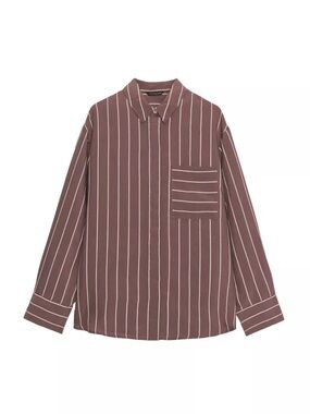 Zara Womens Striped Long-Sleeve Shirt in Brown